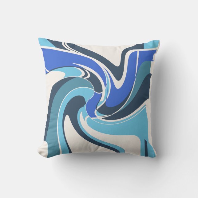 Blåfärgad Teal White Swirling Art Motif för Bright Kudde (Framsida)