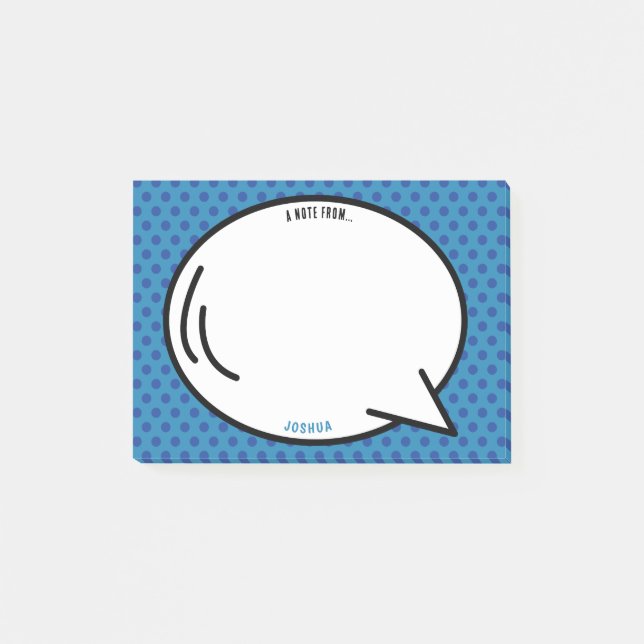 Blåfärgad Tecknad Bok Personlig Namn Pop Art Blue Post-it Block (Framsida)