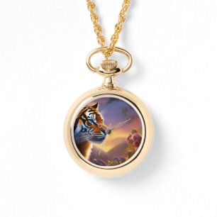 Blåfärgad tiger och Rosa Flowers Armbandsur