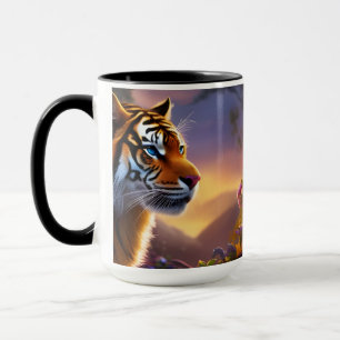 Blåfärgad tiger och Rosa Flowers Mugg
