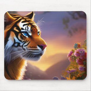 Blåfärgad tiger och Rosa Flowers Musmatta