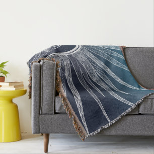 Blåfärgad toningsdesign Sol Måne Mandala Filt