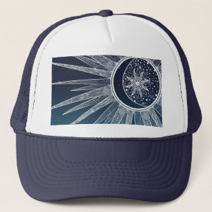 Blåfärgad toningsdesign Sol Måne Mandala Keps