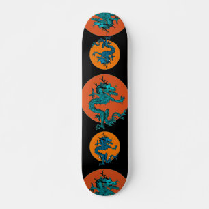 Blåfärgad traditionell kinesisk dragon i Måne Mini Skateboard Bräda 18,5 Cm