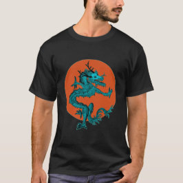 Blåfärgad traditionell kinesisk dragon i Måne T Shirt