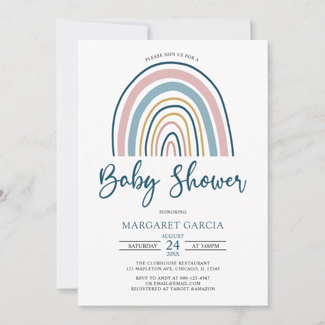 Blåfärgad tuggad toning Boho Rainbow Baby Shower Inbjudningar (Framsida)