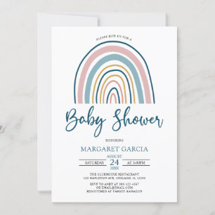 Blåfärgad tuggad toning Boho Rainbow Baby Shower Inbjudningar