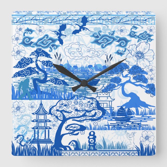 Blåfärgad tygklocka fyrkantig klocka (Framsida)