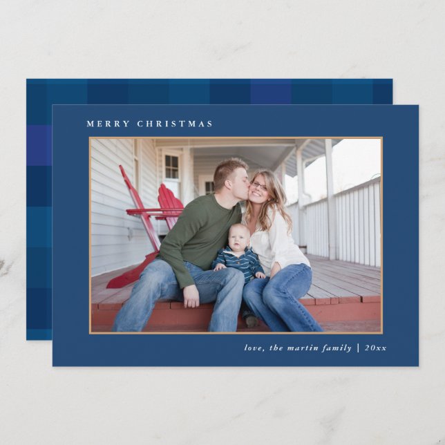 Blåfärgad utskrift av God jul med färgad utskrift Julkort (Fram/baksida)