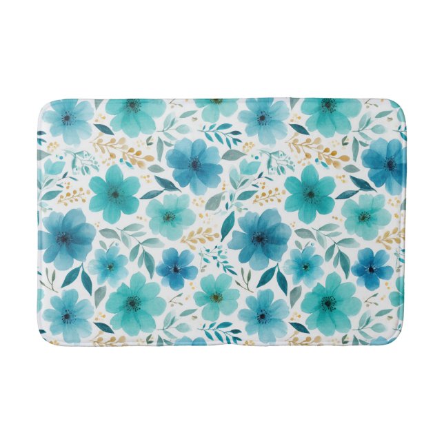 Blåfärgad Vår blommor-Elegant Botaniska Badrumsmatta (Framsidan)