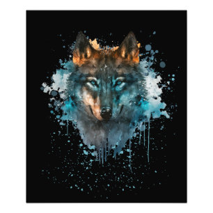 Blåfärgad Varg Splatter Art Fototryck