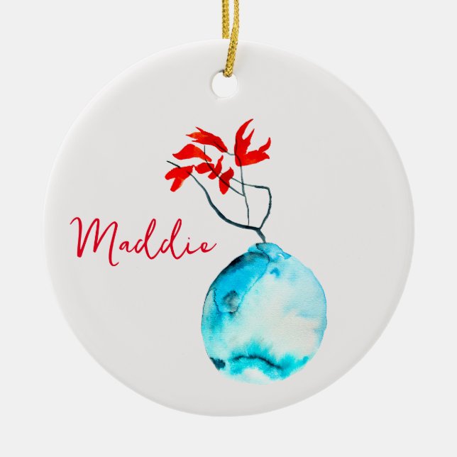 Blåfärgad vas julgransprydnad keramik (Framsidan)