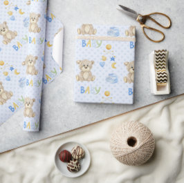 Blåfärgad vattenfärgad babyskiss för Nalle Presentpapper