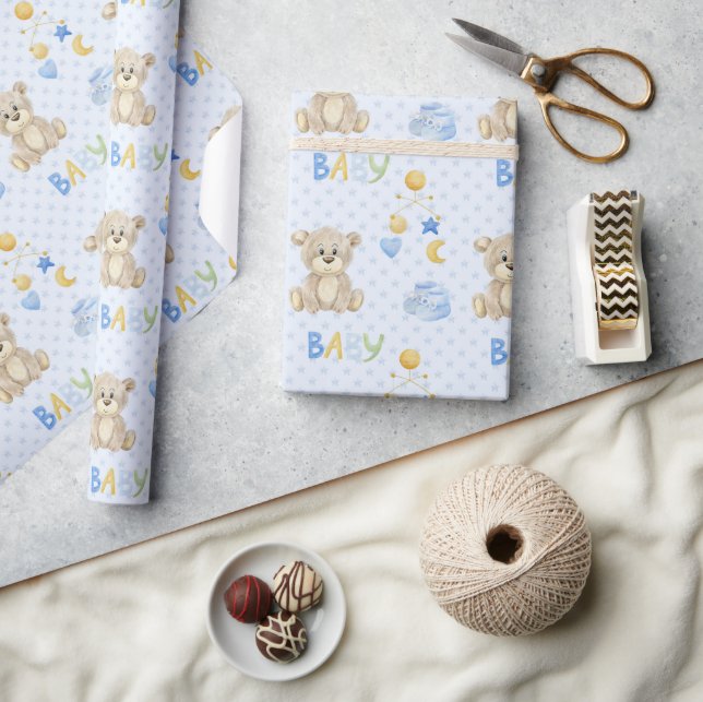 Blåfärgad vattenfärgad babyskiss för Nalle Presentpapper (Hantverk)