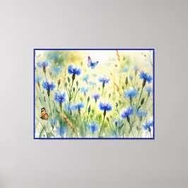 Blåfärgad vattenfärgad Blommigt Kornblomma Tysklan Canvastryck