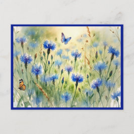 Blåfärgad vattenfärgad Blommigt Kornblomma Tysklan Vykort