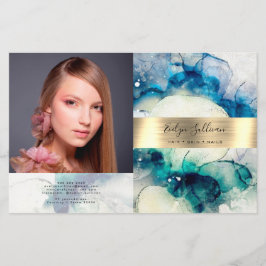 Blåfärgad vattenfärgad guld-folie, bifold brochure