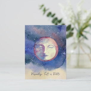 Blåfärgad vattenfärgad Måne Cute Vintage Witchy Ce Vykort