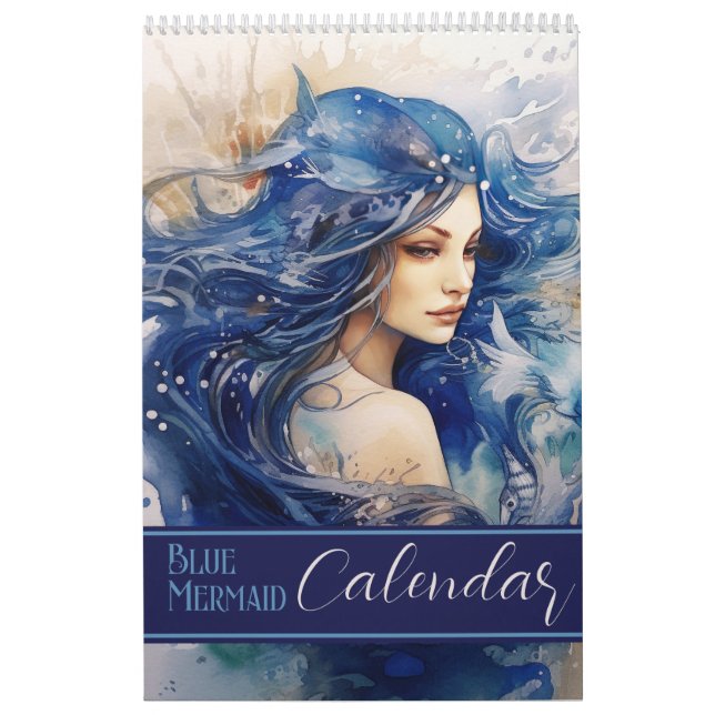 Blåfärgad vattenfärgad Sjöjungfru Kalender (Omslag)