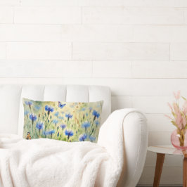 Blåfärgad vattenfärgskornblomma, Blommigt | Lumbarkudde