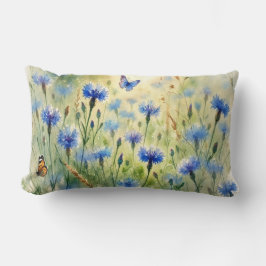 Blåfärgad vattenfärgskornblomma, Blommigt | Lumbarkudde
