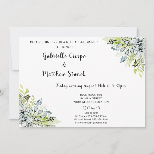 Blåfärgad vattenfärgsmodern, modern repetitionsmid inbjudningar (Framsida)