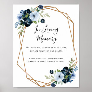 Blåfärgad vattenfärgssymbol blommigt bröllop poster