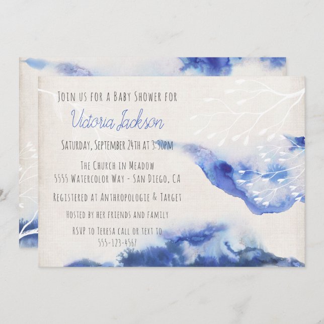 Blåfärgade, blå, bisysslor - inbjudningar (Fram/baksida)