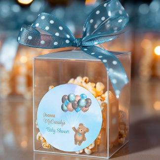 Blåfärgade blå Bubblor Bear Baby Shower Runt Klistermärke