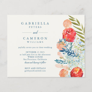 Blåfärgade Blommigtar Boho Wedding bjudande
