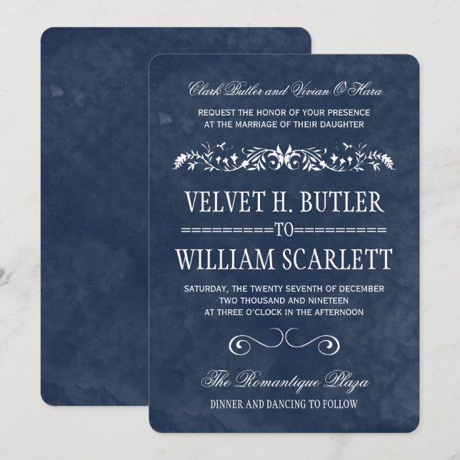 Blåfärgade bröllopsinbjudningar inbjudningar (Fram/baksida)