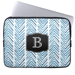 Blåfärgade Chevrons Mönster med Monogram Laptop Sleeve