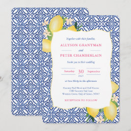 Blåfärgade citron Amalfi Bröllop Inbjudningar