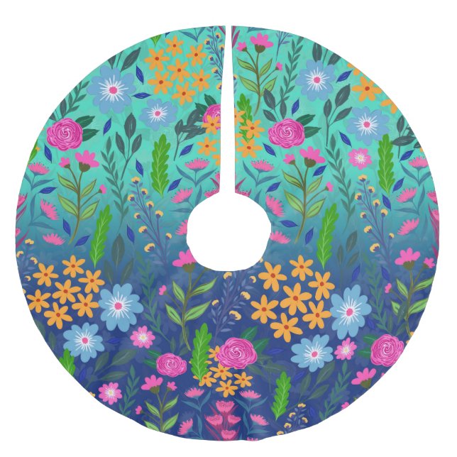 Blåfärgade färggradienter - Garden Flowers Söt Des Julgransmatta Borstad Polyester (Framsidan)