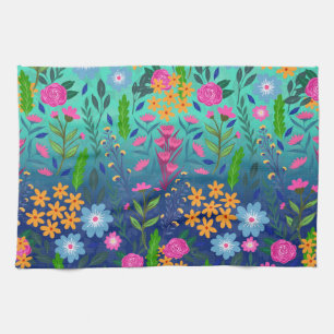 Blåfärgade färggradienter - Garden Flowers Söt Kökshandduk