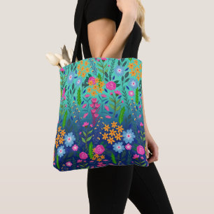Blåfärgade färggradienter - Garden Flowers Söt Tygkasse