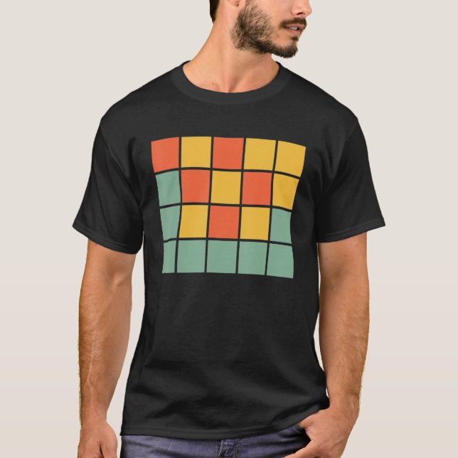 Blåfärgade fyrkanter med Orangen ord Games Retro-G T Shirt (Framsida)