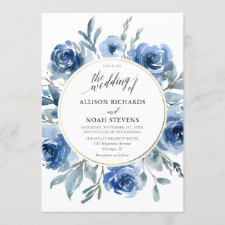 Blåfärgade guld-blommigtar och utandningmodern brö inbjudningar