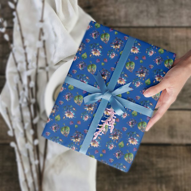 Blåfärgade kolumbine-blommor av glas Art nouveau Presentpapper (Skapare uppladdad)