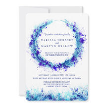 Blåfärgade konstfestinbjudningar till bröllop