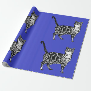 Blåfärgade konsthantverk i Cute Tabby katt Presentpapper