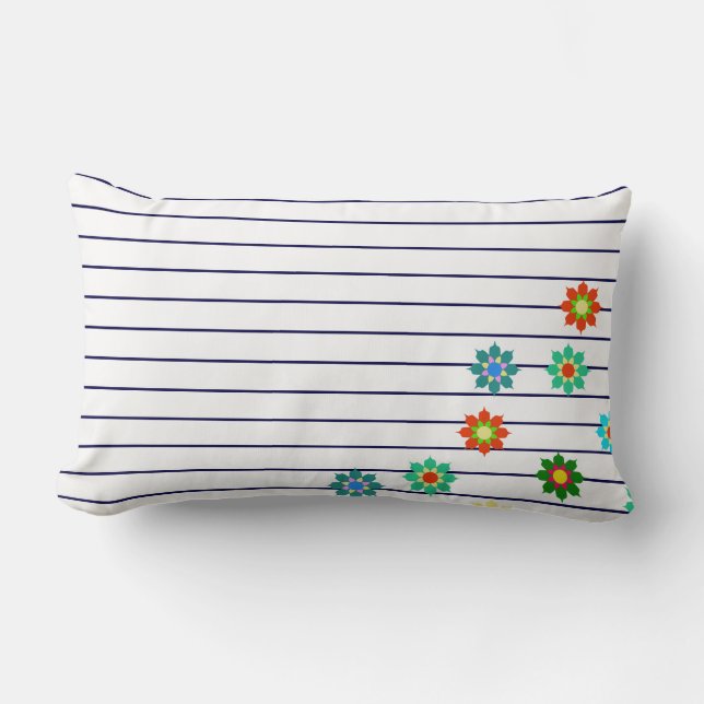 Blåfärgade ljusblommor Blå Rand Cushion Pillow Lumbarkudde (Framsida)