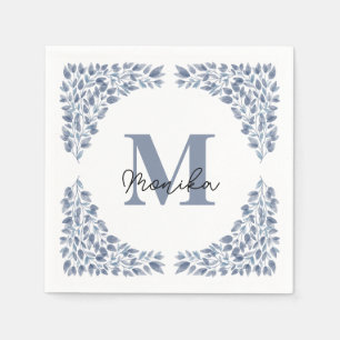 Blåfärgade Löv bunt Brev M Monogram Pappersservett
