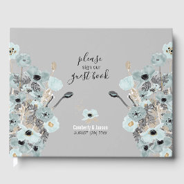 Blåfärgade och Grått-vattenfärgade Blommigtar Popp Gästböcker
