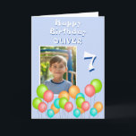 Blåfärgade Party-ballonger Kid Birthday Photo Kort<br><div class="desc">Blåfärgat Party-bubblor Kid Birthday-fotokort. Cute grattis på födelsedagen-kort med fyra färgstarka ballonger i rött,  grönt,  blått och orange färg. Anpassa den med ditt barns namn,  ålder och foto.</div>