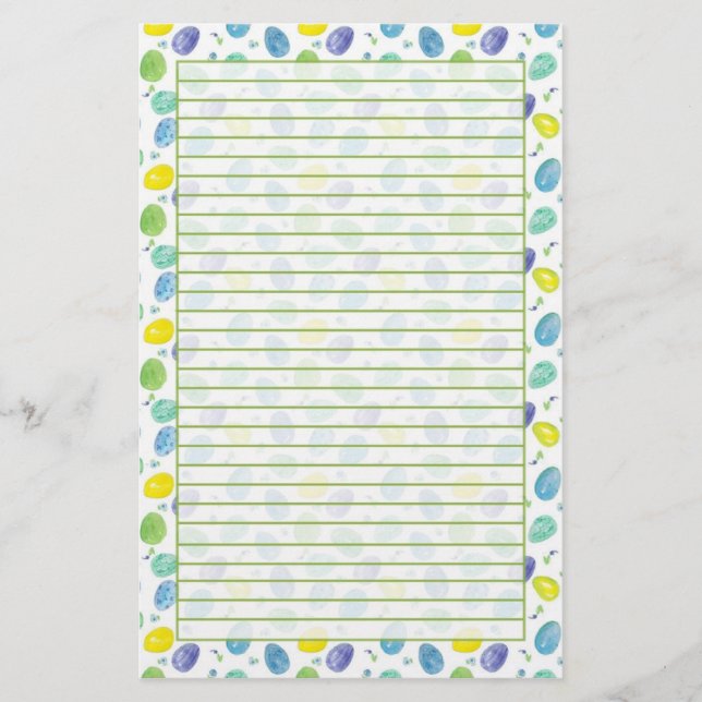 Blåfärgade Påskägg, Grönt Linjerad Brevpapper (Framsida)