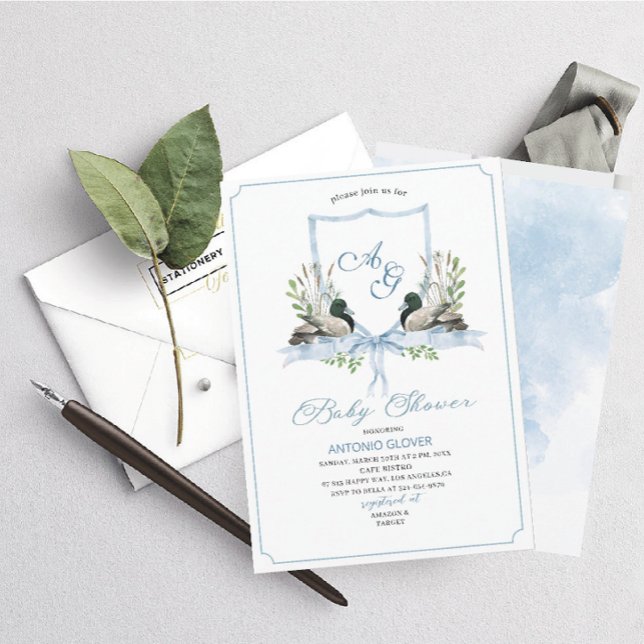 Blåfärgade Vapensköldar Blue Anka Mallard Baby Sho Inbjudningar (Skapare uppladdad)