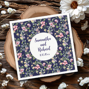 Blåfärgade vattenfärger Wildblommor Bröllop Pappersservett