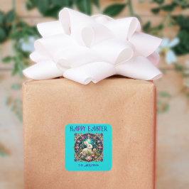 Blåfärgat Art nouveau-glasaktigt glas Påskhare Fyrkantigt Klistermärke