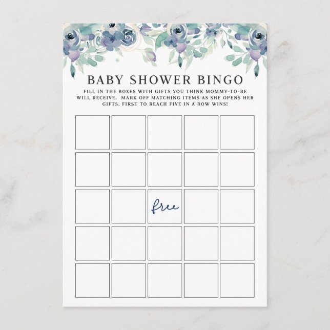 Blåfärgat Blommigt Babybildsprogram Bingo Game Car Tilläggskort (Framsida)